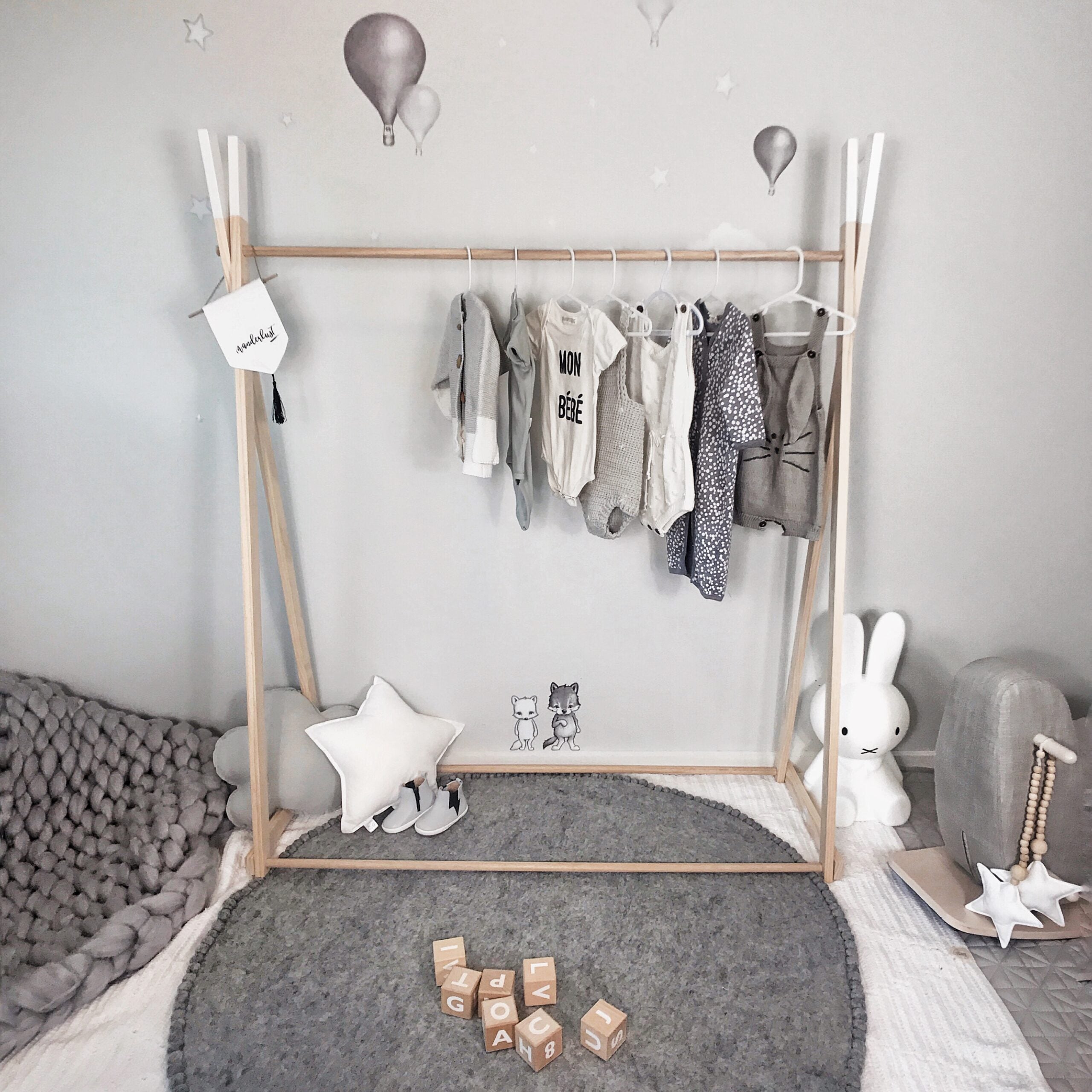 Kids Wooden Clothes Rack - 150cm High With Coloured Tips – My Little ...